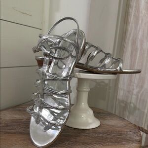 Stuart Weitzman Silver Sandals with Modern Minimalist Design